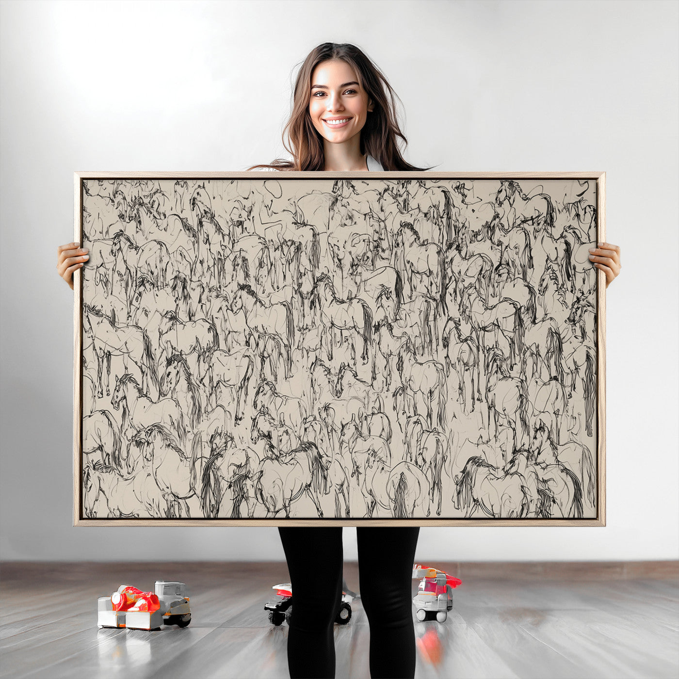 25718-MGV-CV-36X24-Abstract Horse Sketch Wall Art | Ready to Hang and Framed | Farmhouse Wall Decor for Living Room or Office
