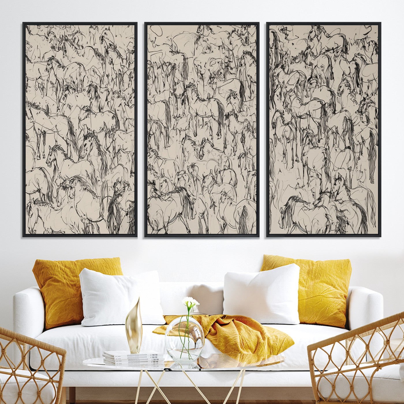 25718-MGV-CV-36X24-Abstract Horse Sketch Wall Art | Ready to Hang and Framed | Farmhouse Wall Decor for Living Room or Office