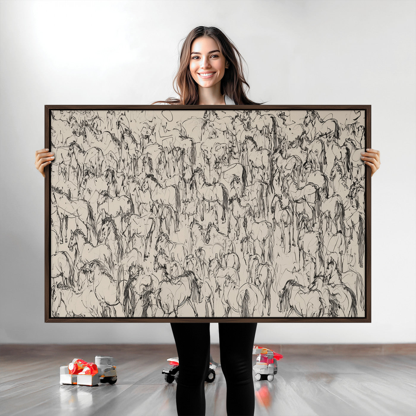 25718-MGV-CV-36X24-Abstract Horse Sketch Wall Art | Ready to Hang and Framed | Farmhouse Wall Decor for Living Room or Office