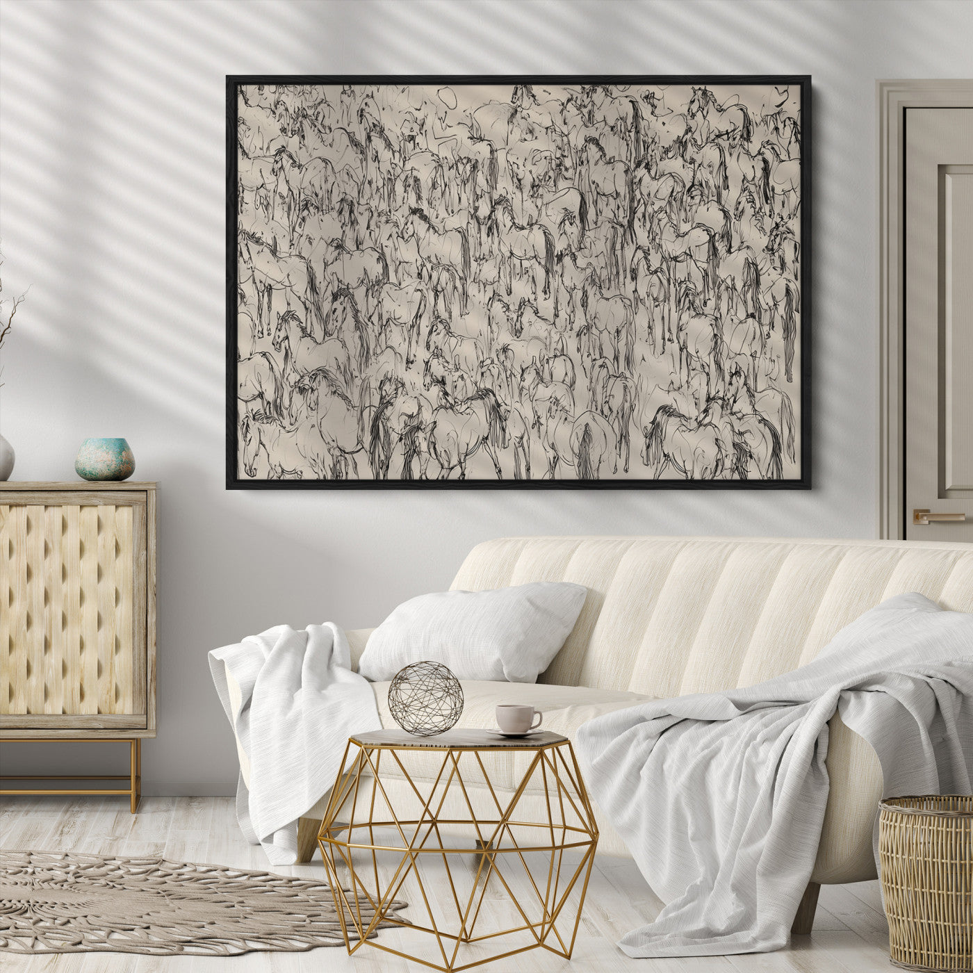 25718-MGV-CV-36X24-Abstract Horse Sketch Wall Art | Ready to Hang and Framed | Farmhouse Wall Decor for Living Room or Office