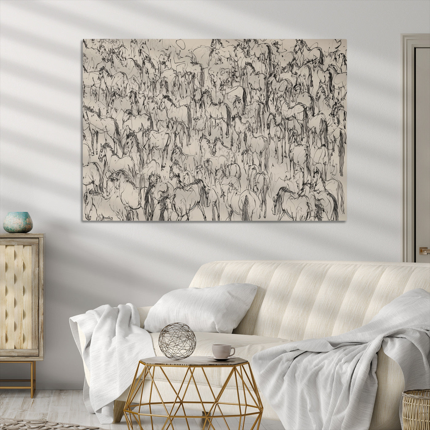 Abstract Horse Sketch Wall Art | Ready to Hang and Framed | Farmhouse Wall Decor for Living Room or Office