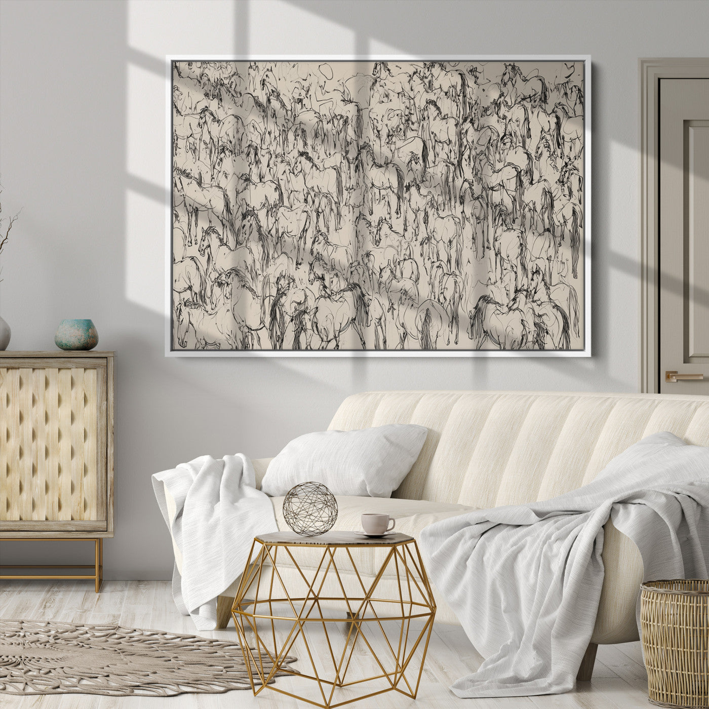 25718-MGV-CV-36X24-Abstract Horse Sketch Wall Art | Ready to Hang and Framed | Farmhouse Wall Decor for Living Room or Office