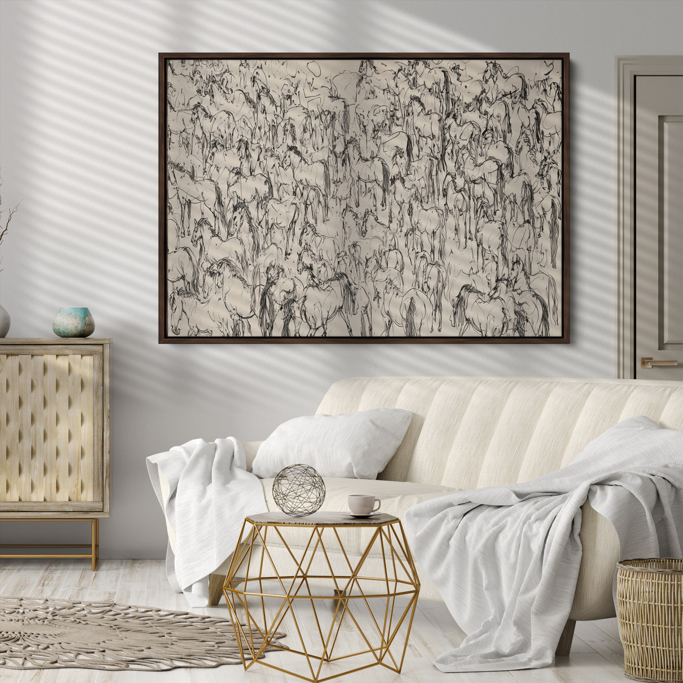 25718-MGV-CV-36X24-Abstract Horse Sketch Wall Art | Ready to Hang and Framed | Farmhouse Wall Decor for Living Room or Office