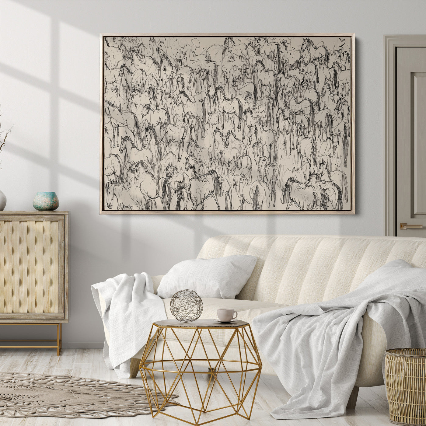 25718-MGV-CV-36X24-Abstract Horse Sketch Wall Art | Ready to Hang and Framed | Farmhouse Wall Decor for Living Room or Office
