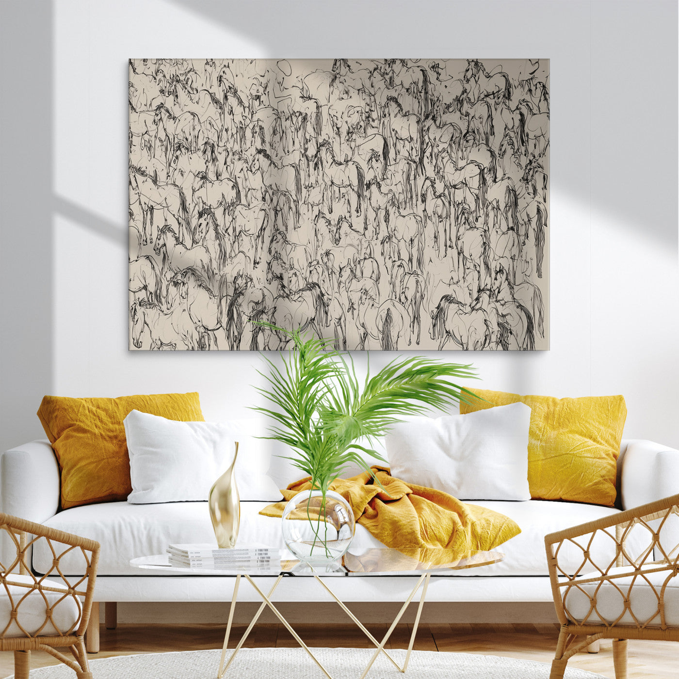 Abstract Horse Sketch Wall Art | Ready to Hang and Framed | Farmhouse Wall Decor for Living Room or Office