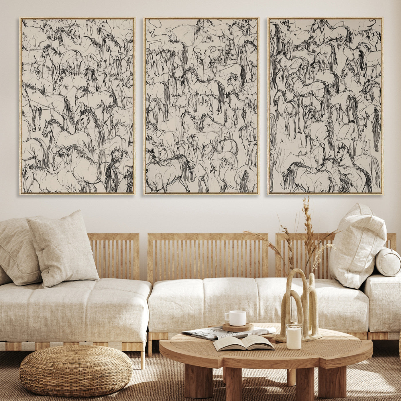 25718-MGV-CV-36X24-Abstract Horse Sketch Wall Art | Ready to Hang and Framed | Farmhouse Wall Decor for Living Room or Office