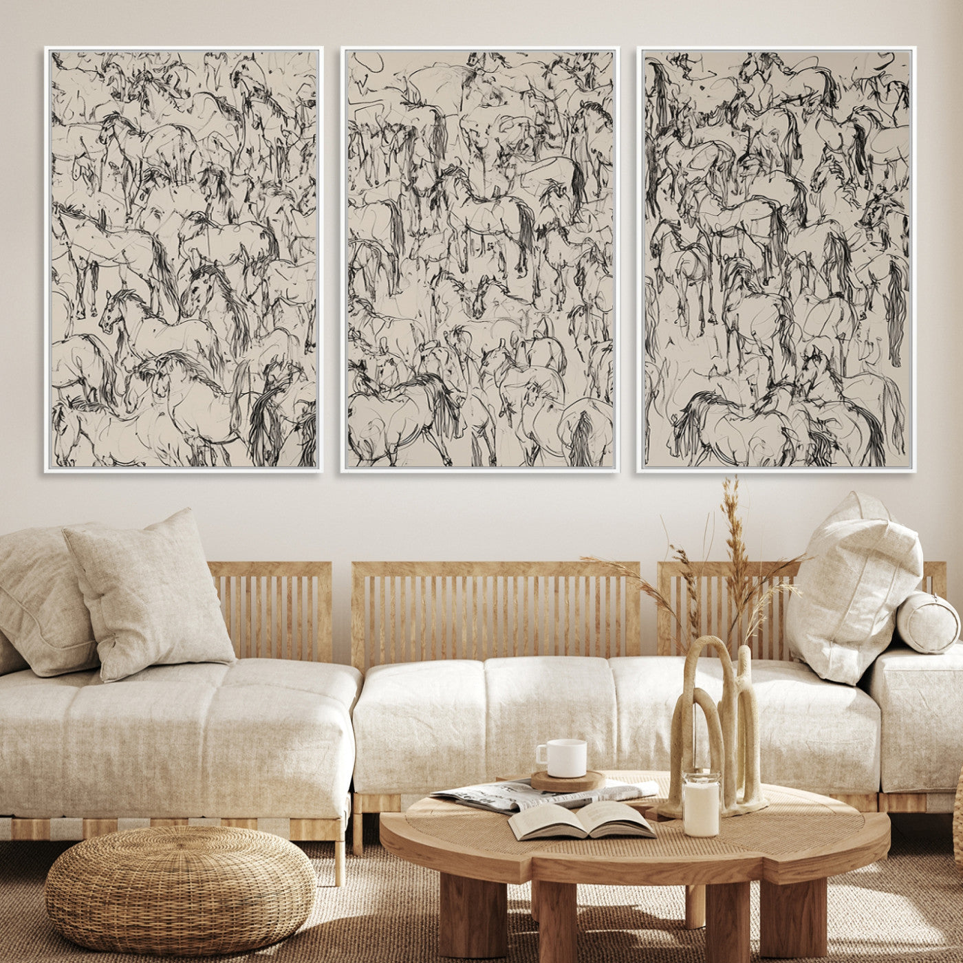 Abstract Horse Sketch Wall Art | Ready to Hang and Framed | Farmhouse Wall Decor for Living Room or Office