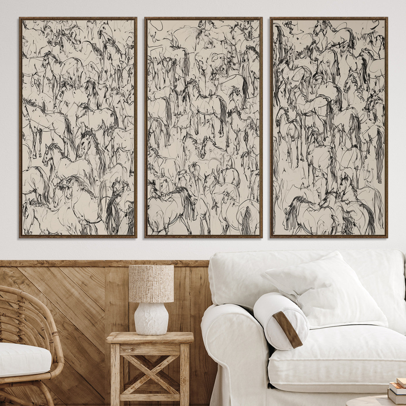 25718-MGV-CV-36X24-Abstract Horse Sketch Wall Art | Ready to Hang and Framed | Farmhouse Wall Decor for Living Room or Office