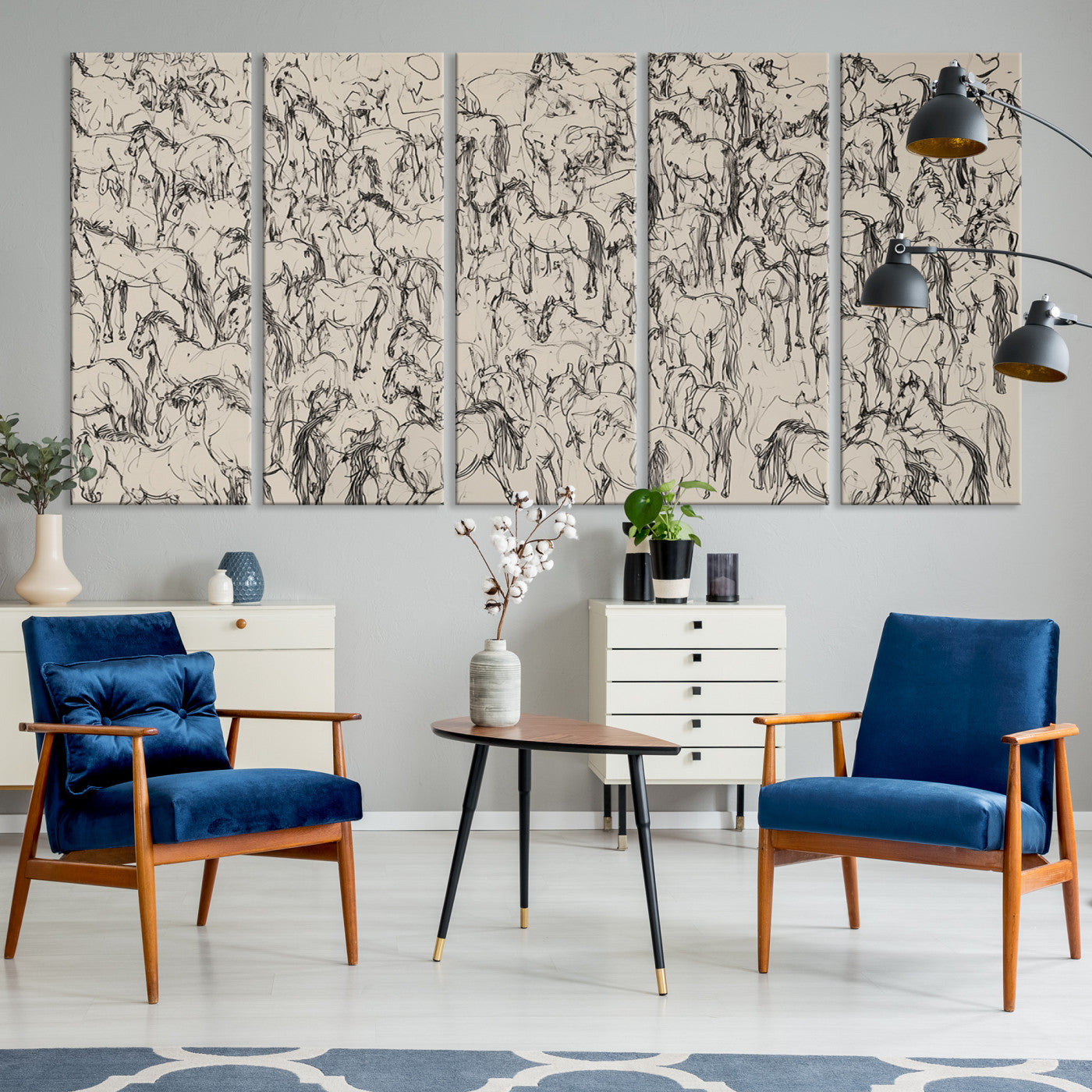 25718-MGV-CV-36X24-Abstract Horse Sketch Wall Art | Ready to Hang and Framed | Farmhouse Wall Decor for Living Room or Office