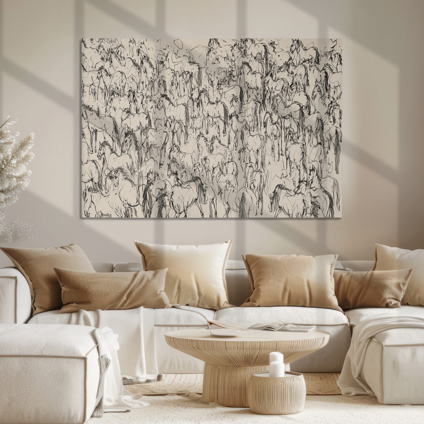 Abstract Horse Sketch Wall Art | Ready to Hang and Framed | Farmhouse Wall Decor for Living Room or Office