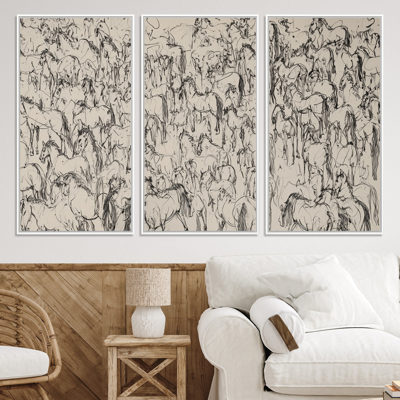 25718-MGV-CV-48X32-3P-Abstract Horse Sketch Wall Art | Ready to Hang and Framed | Farmhouse Wall Decor for Living Room or Office