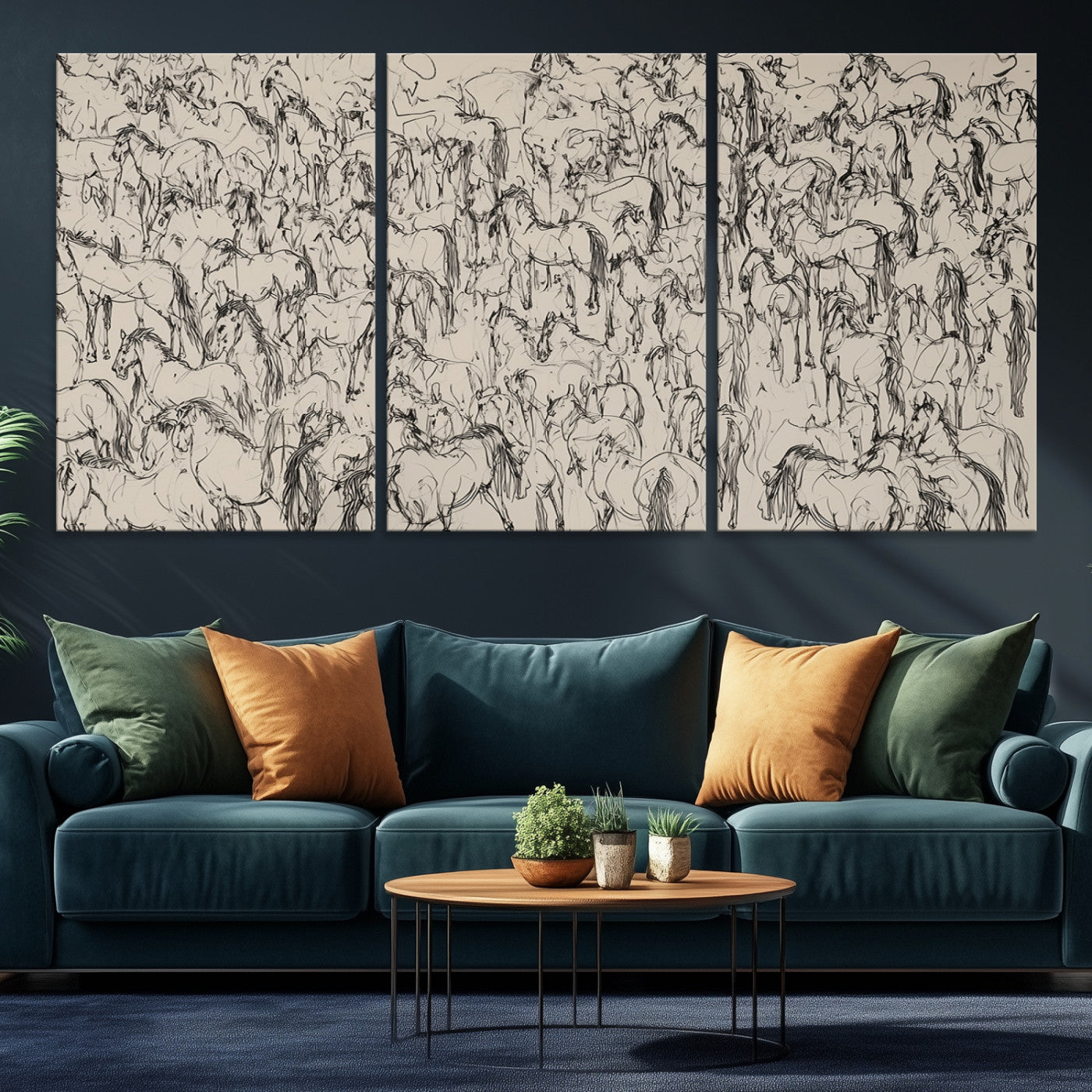 Abstract Horse Sketch Wall Art | Ready to Hang and Framed | Farmhouse Wall Decor for Living Room or Office