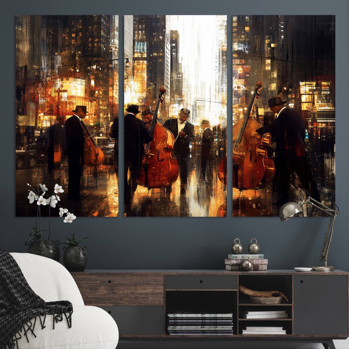 Abstract Jazz Art Wall Art Canvas Print - Framed Abstract Music Canvas - Colorful Instrument Poster for Living Room Walls