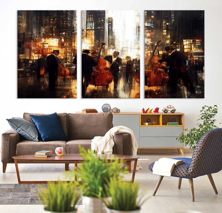 Abstract Jazz Art Wall Art Canvas Print - Framed Abstract Music Canvas - Colorful Instrument Poster for Living Room Walls