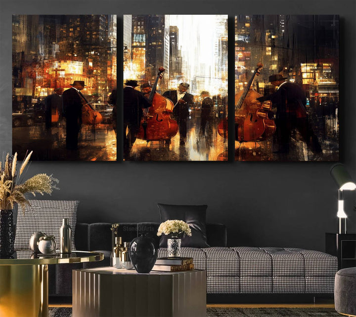 Abstract Jazz Art Wall Art Canvas Print - Framed Abstract Music Canvas - Colorful Instrument Poster for Living Room Walls