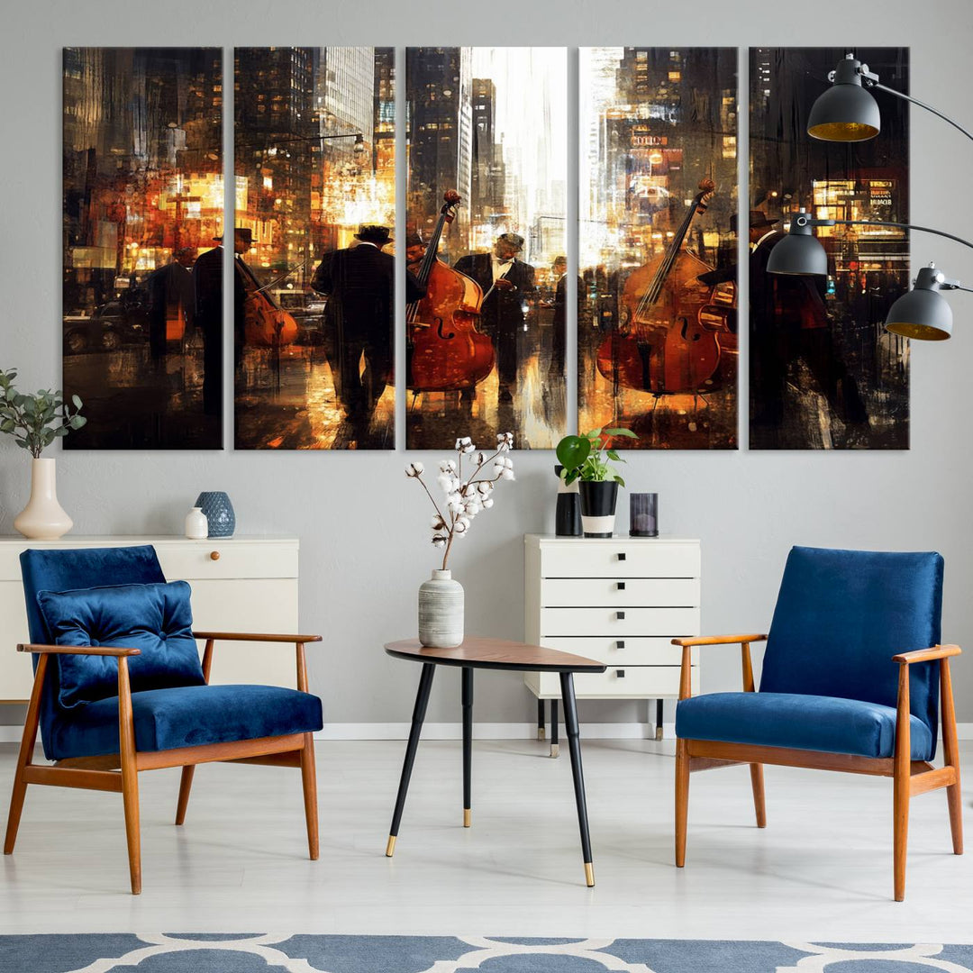 Abstract Jazz Art Wall Art Canvas Print - Framed Abstract Music Canvas - Colorful Instrument Poster for Living Room Walls