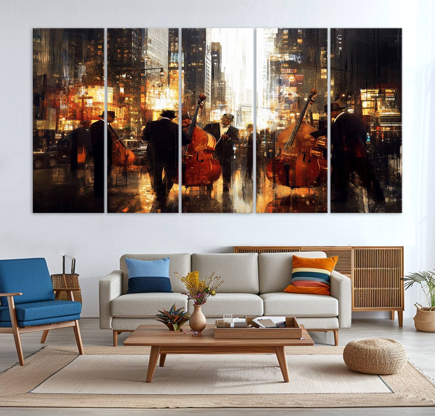 58782-MGV-CV-36X24-Abstract Jazz Art Wall Art Canvas Print - Framed Abstract Music Canvas - Colorful Instrument Poster for Living Room Walls