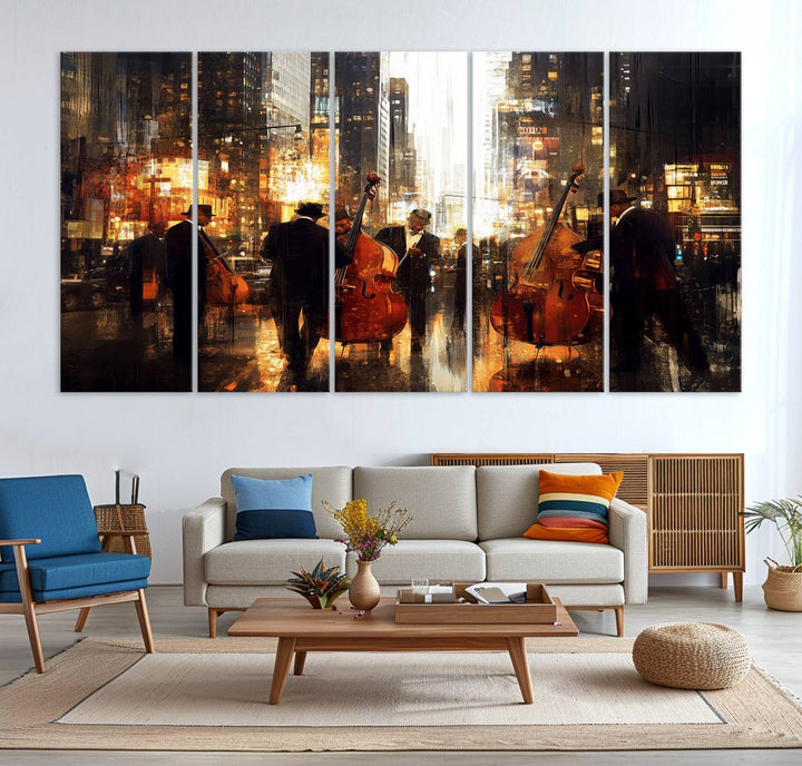 Abstract Jazz Art Wall Art Canvas Print - Framed Abstract Music Canvas - Colorful Instrument Poster for Living Room Walls