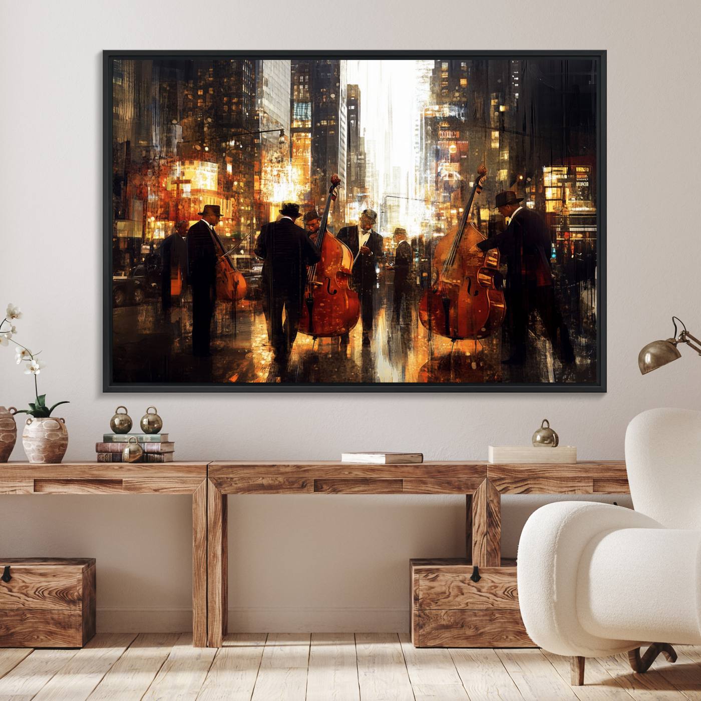58782-MGV-CV-36X24-Abstract Jazz Art Wall Art Canvas Print - Framed Abstract Music Canvas - Colorful Instrument Poster for Living Room Walls