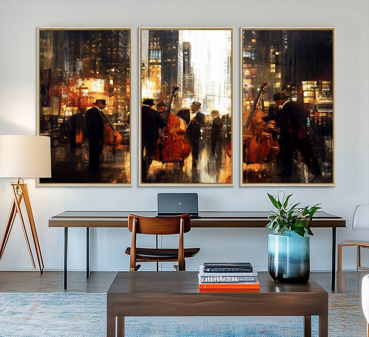 58782-MGV-CV-36X24-Abstract Jazz Art Wall Art Canvas Print - Framed Abstract Music Canvas - Colorful Instrument Poster for Living Room Walls