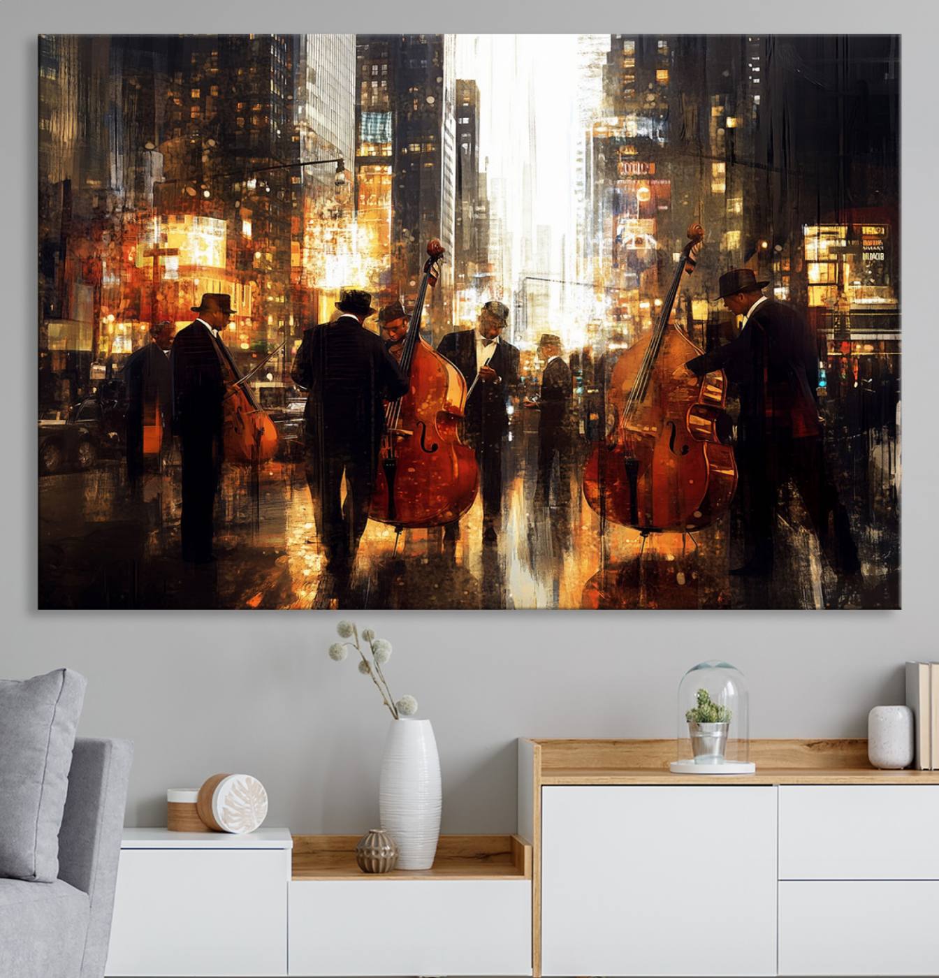 58782-MGV-CV-36X24-Abstract Jazz Art Wall Art Canvas Print - Framed Abstract Music Canvas - Colorful Instrument Poster for Living Room Walls