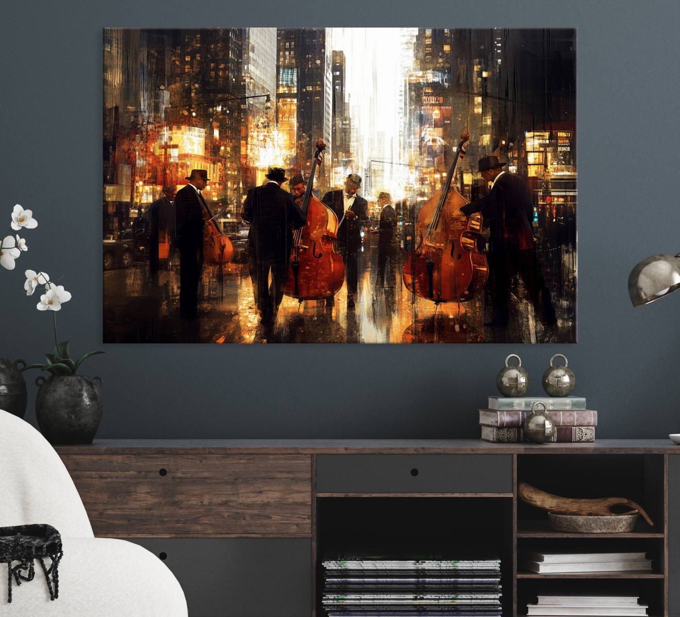 58782-MGV-CV-36X24-Abstract Jazz Art Wall Art Canvas Print - Framed Abstract Music Canvas - Colorful Instrument Poster for Living Room Walls