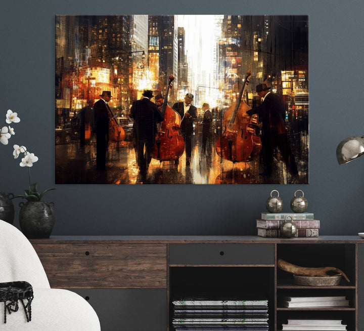 Abstract Jazz Art Wall Art Canvas Print - Framed Abstract Music Canvas - Colorful Instrument Poster for Living Room Walls