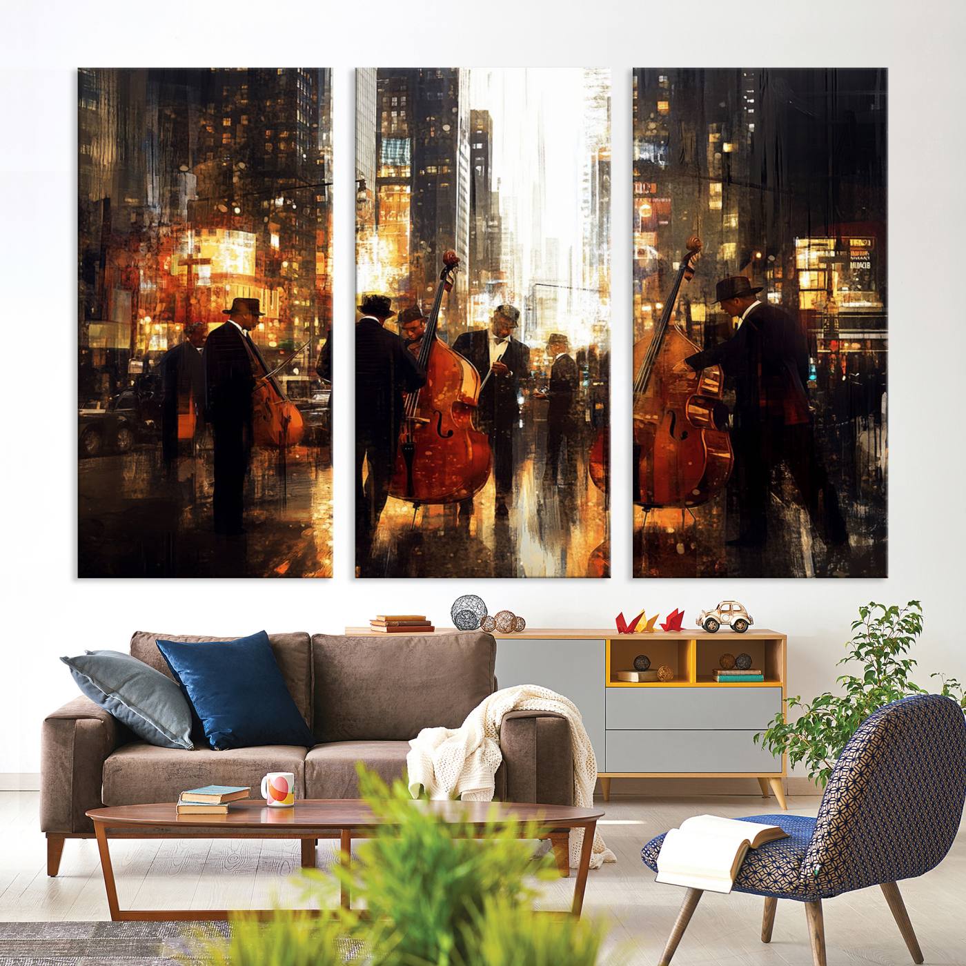 Abstract Jazz Art Wall Art Canvas Print - Framed Abstract Music Canvas - Colorful Instrument Poster for Living Room Walls
