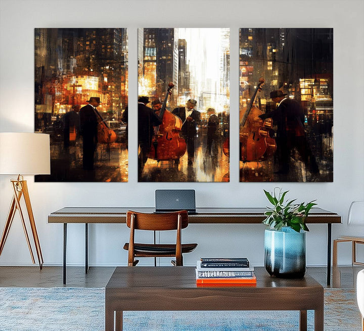 Abstract Jazz Art Wall Art Canvas Print - Framed Abstract Music Canvas - Colorful Instrument Poster for Living Room Walls