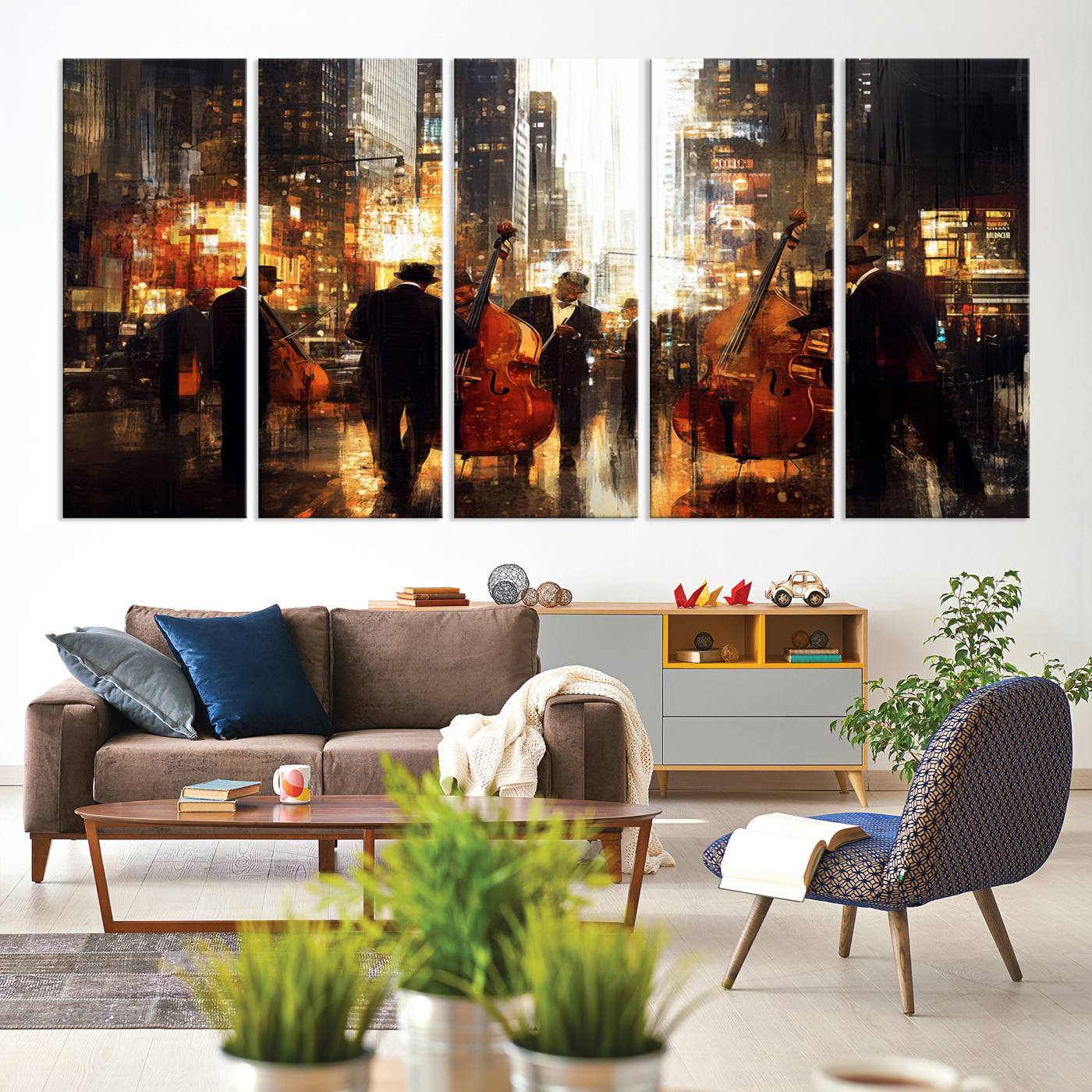 Abstract Jazz Art Wall Art Canvas Print - Framed Abstract Music Canvas - Colorful Instrument Poster for Living Room Walls