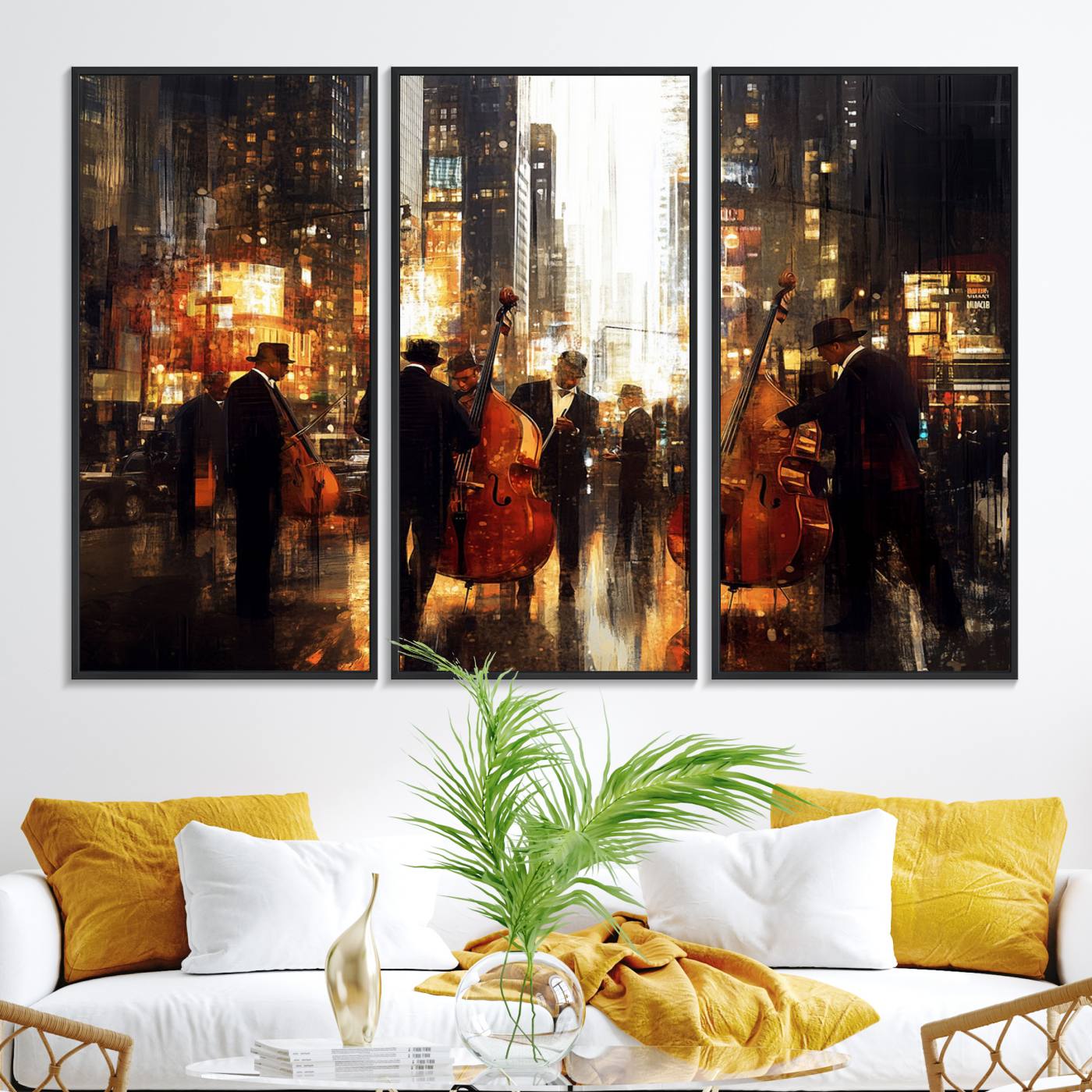 58782-MGV-FC-48X32-3P_Black-Abstract Jazz Art Wall Art Canvas Print - Framed Abstract Music Canvas - Colorful Instrument Poster for Living Room Walls