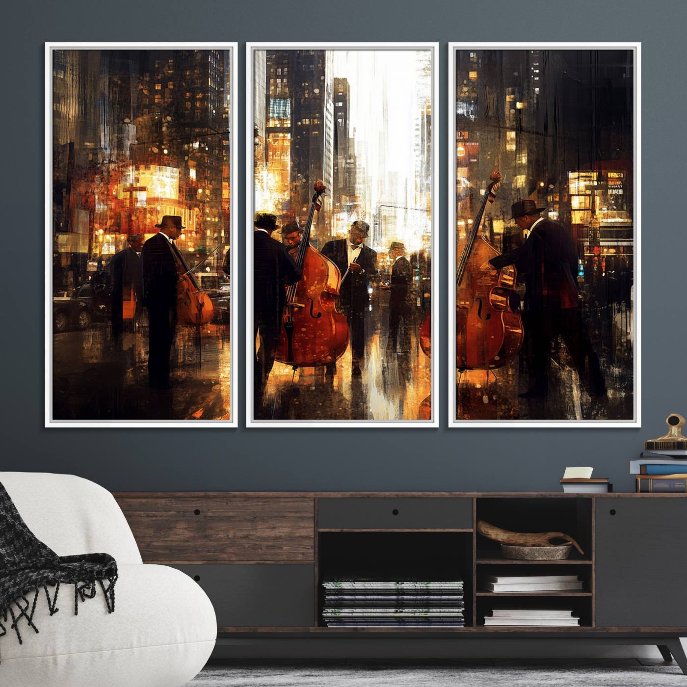 58782-MGV-FC-48X32-3P_White-Abstract Jazz Art Wall Art Canvas Print - Framed Abstract Music Canvas - Colorful Instrument Poster for Living Room Walls