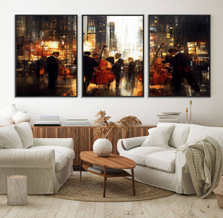 58782-MGV-FC-60X30-3P_Black-Abstract Jazz Art Wall Art Canvas Print - Framed Abstract Music Canvas - Colorful Instrument Poster for Living Room Walls