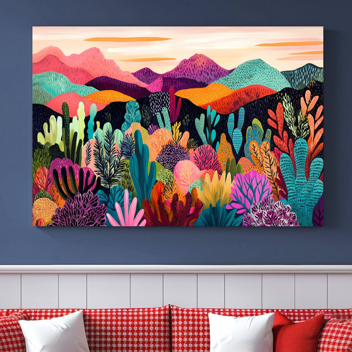 68438-MGV-CV-36X24-Abstract Kusama Print - Landscape Canvas Wall Art Print - Vibrant Modern Decor for Living Room, Office, or Bedroom, Ready to Hang
