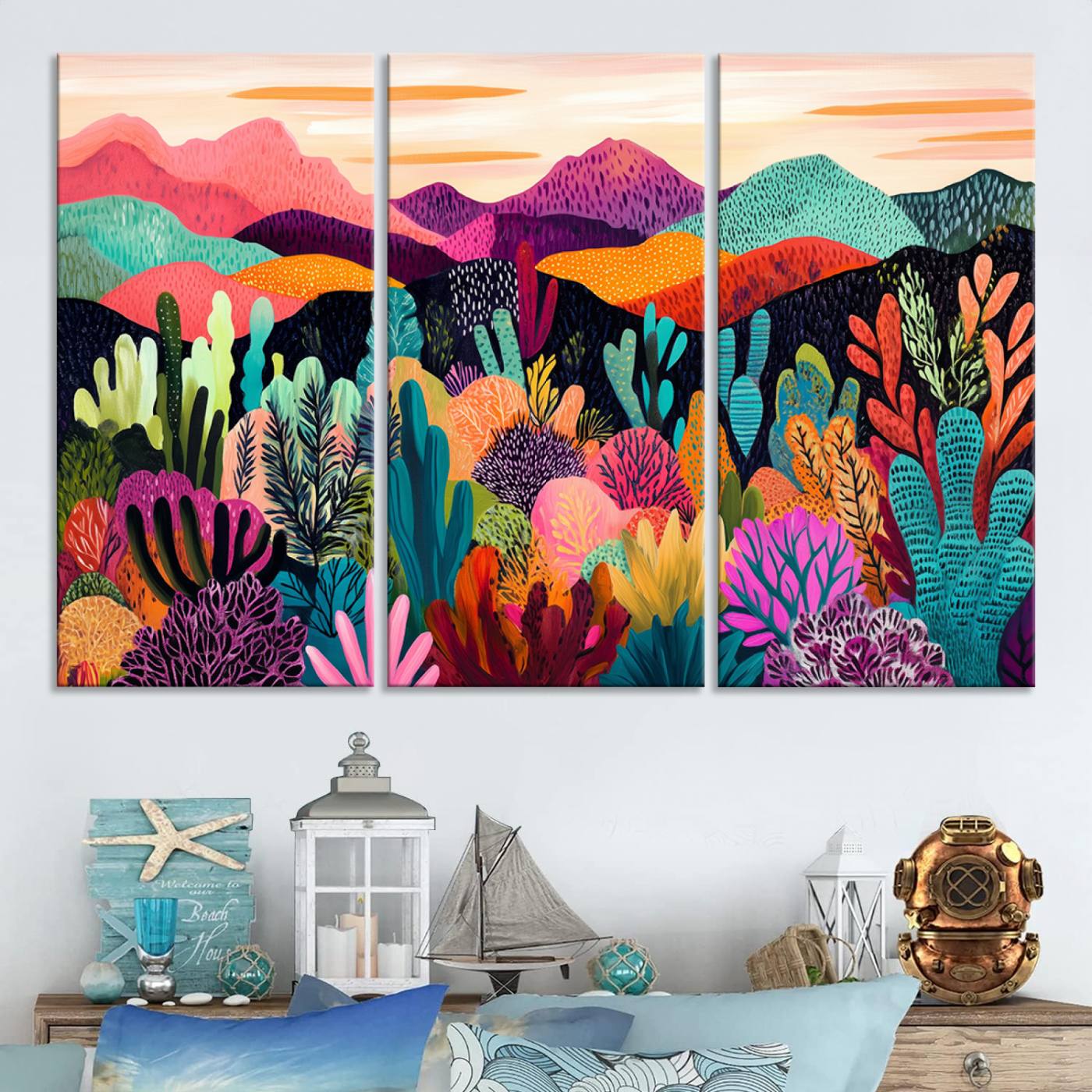 68438-MGV-CV-48X32-3P-Abstract Kusama Print - Landscape Canvas Wall Art Print - Vibrant Modern Decor for Living Room, Office, or Bedroom, Ready to Hang