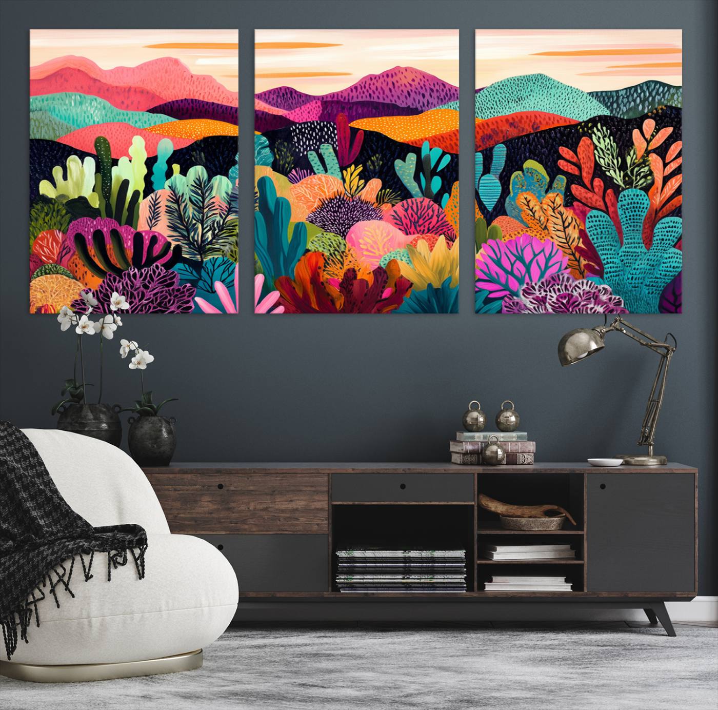 68438-MGV-CV-60X30-3P-Abstract Kusama Print - Landscape Canvas Wall Art Print - Vibrant Modern Decor for Living Room, Office, or Bedroom, Ready to Hang
