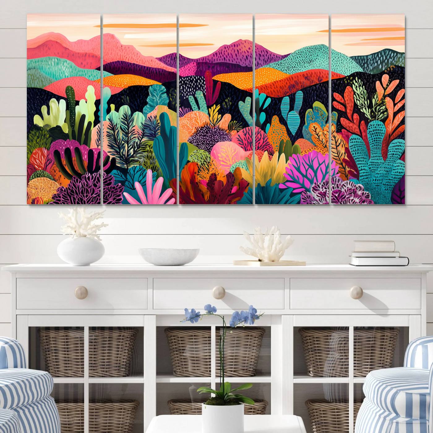 68438-MGV-CV-60X31-5P-Abstract Kusama Print - Landscape Canvas Wall Art Print - Vibrant Modern Decor for Living Room, Office, or Bedroom, Ready to Hang