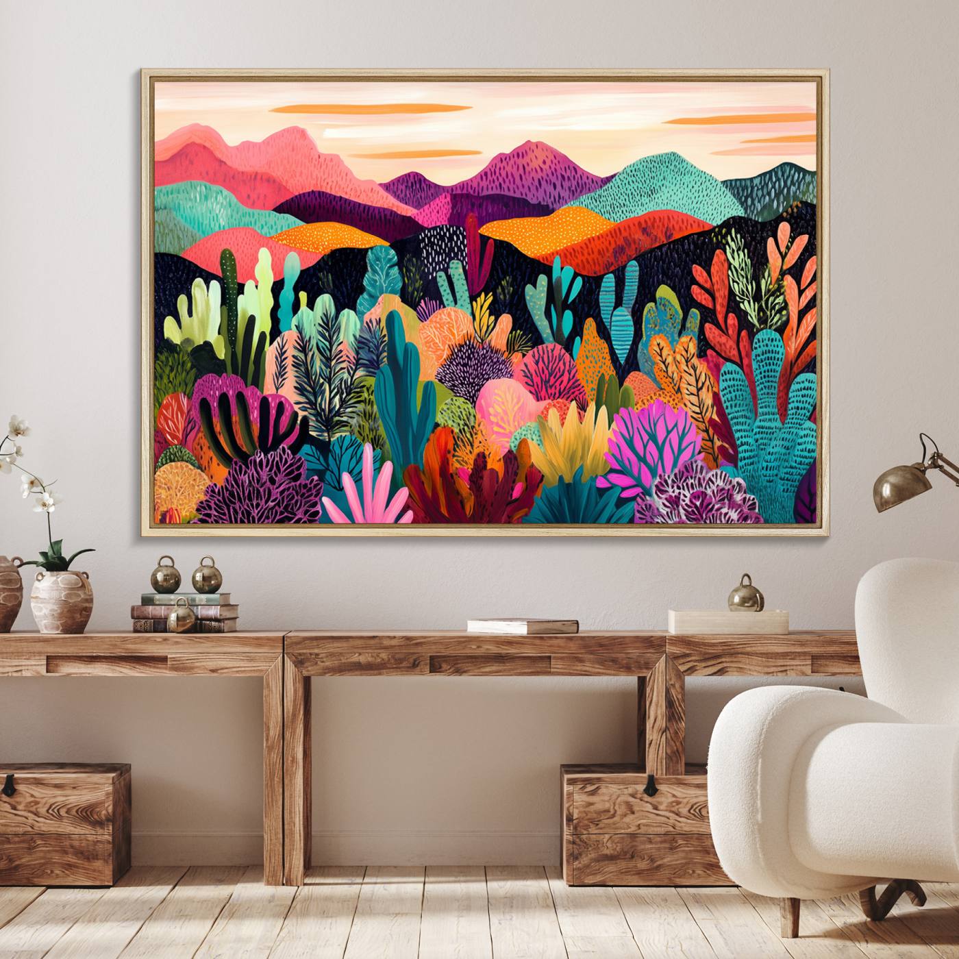 68438-MGV-FC-36X24_Natural-Abstract Kusama Print - Landscape Canvas Wall Art Print - Vibrant Modern Decor for Living Room, Office, or Bedroom, Ready to Hang