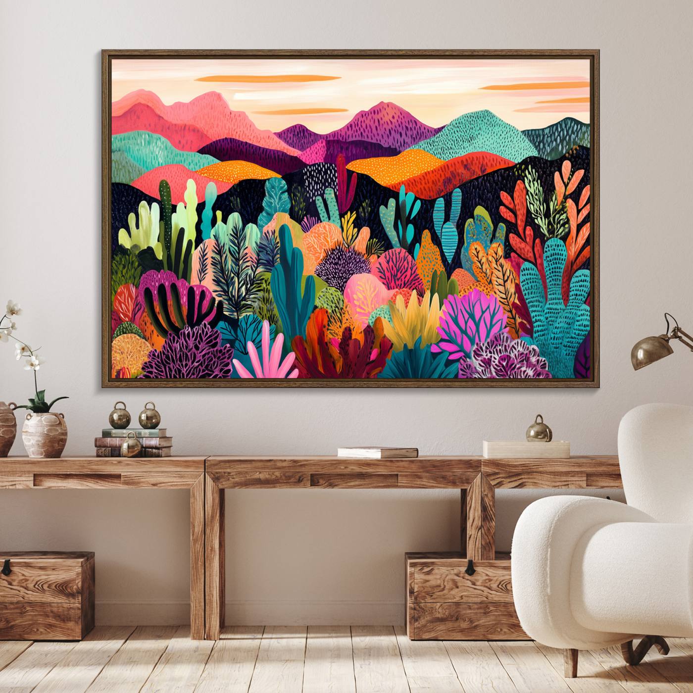 68438-MGV-FC-36X24_Walnut-Abstract Kusama Print - Landscape Canvas Wall Art Print - Vibrant Modern Decor for Living Room, Office, or Bedroom, Ready to Hang