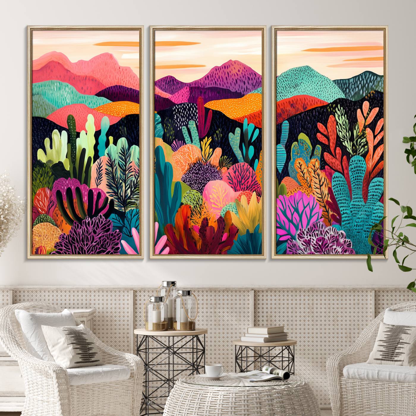 68438-MGV-FC-48X32-3P_Natural-Abstract Kusama Print - Landscape Canvas Wall Art Print - Vibrant Modern Decor for Living Room, Office, or Bedroom, Ready to Hang