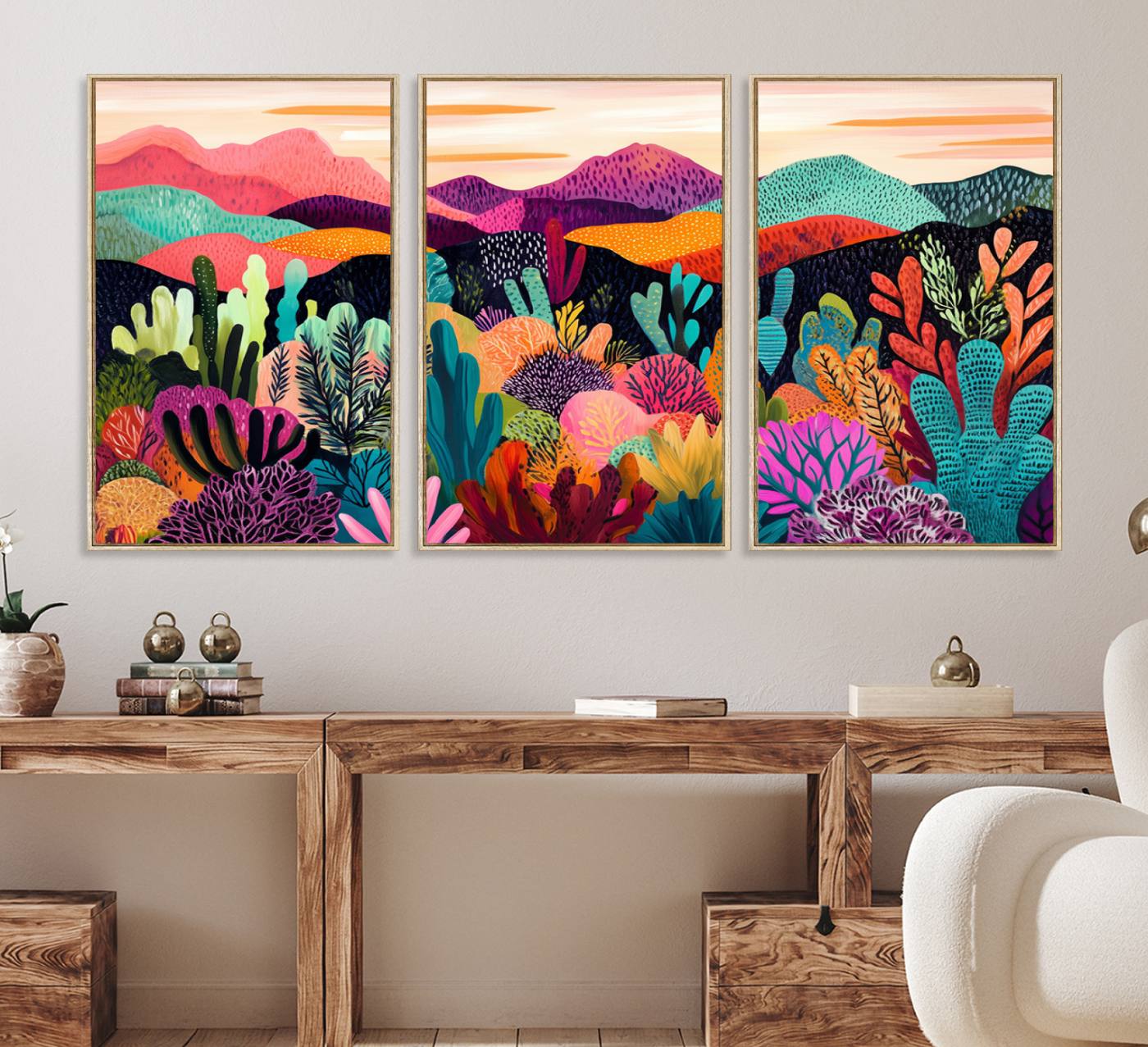 68438-MGV-FC-60X30-3P_Natural-Abstract Kusama Print - Landscape Canvas Wall Art Print - Vibrant Modern Decor for Living Room, Office, or Bedroom, Ready to Hang