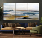 Abstract Landscape Wall Art Canvas | 3 Panel Modern Blue, Gold, and White Canvas Art for Living Room, Bedroom, or Office | Large Abstract