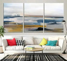 Abstract Landscape Wall Art Canvas | 3 Panel Modern Blue, Gold, and White Canvas Art for Living Room, Bedroom, or Office | Large Abstract