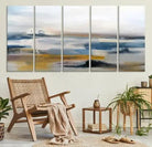 Abstract Landscape Wall Art Canvas | 3 Panel Modern Blue, Gold, and White Canvas Art for Living Room, Bedroom, or Office | Large Abstract