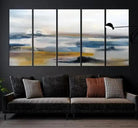 Edit-Images-Abstract Landscape Wall Art Canvas | 3 Panel Modern Blue, Gold, and White Canvas Art for Living Room, Bedroom, or Office | Large Abstract