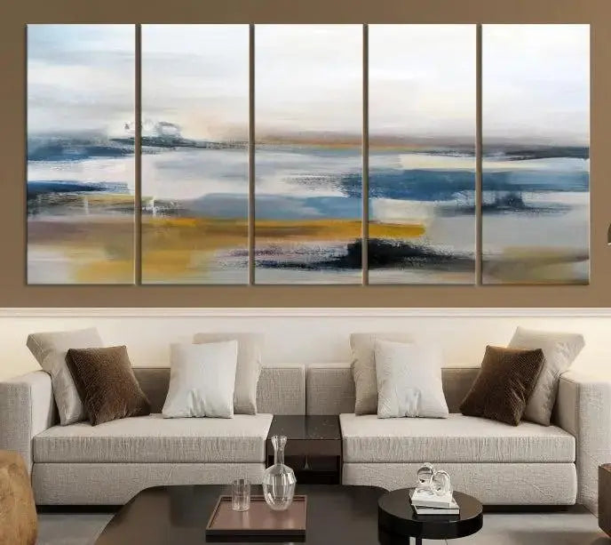 Abstract Landscape Wall Art Canvas | 3 Panel Modern Blue, Gold, and White Canvas Art for Living Room, Bedroom, or Office | Large Abstract Print