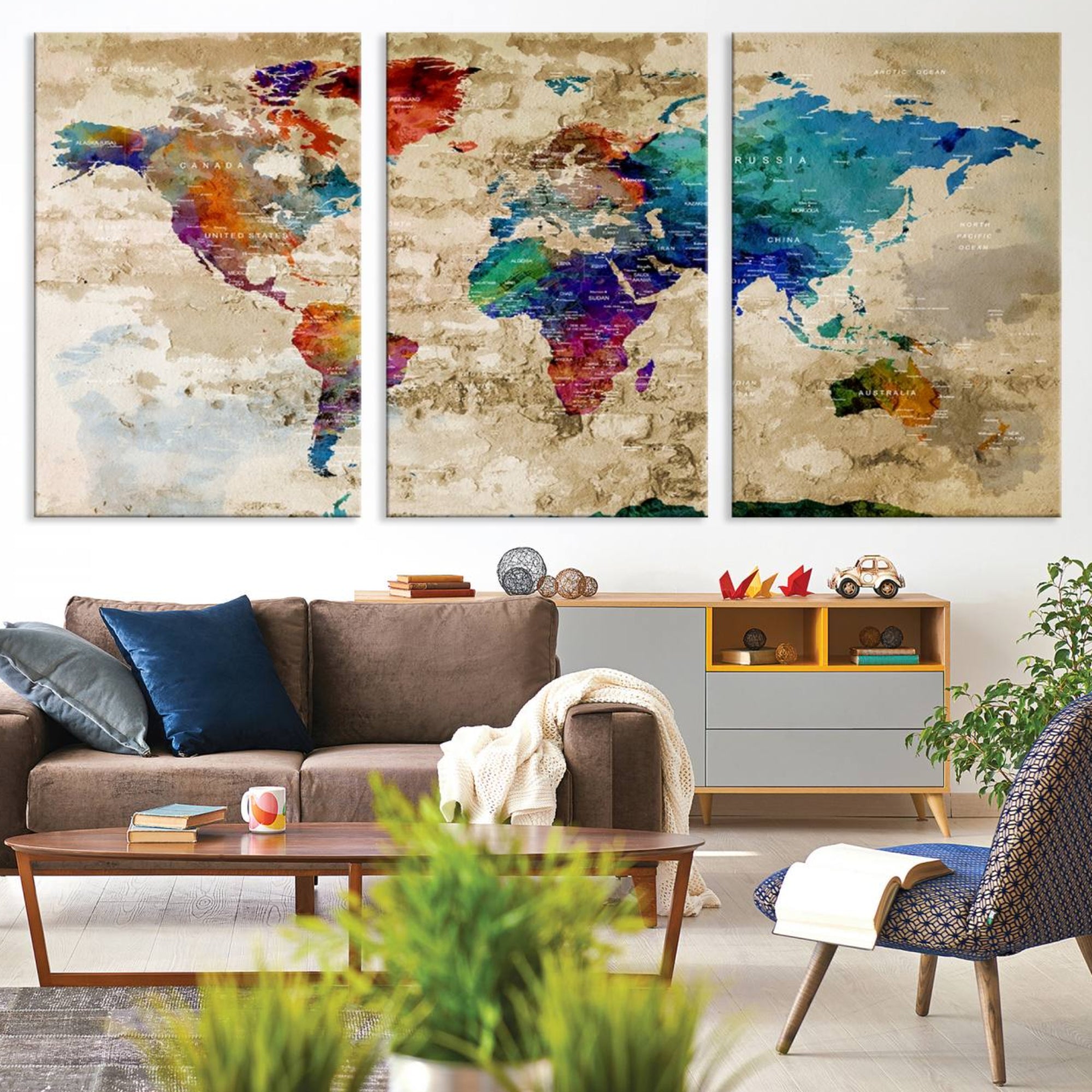 77991-MGV-CV-36X24-Push Pin World Map Canvas Print – Travel Tracker Wall Art for Couples, Perfect Anniversary Gift for Home or Office Decor