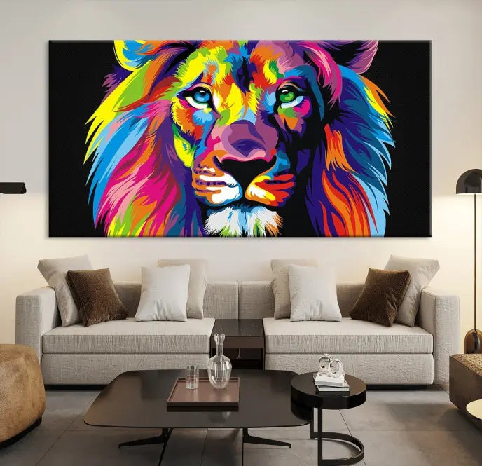 The "Abstract Lion Trendy Wall Art Canvas Print" is displayed on a gallery-wrapped canvas.