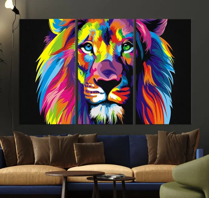 The "Abstract Lion Trendy Wall Art Canvas Print" is displayed on a gallery-wrapped canvas.