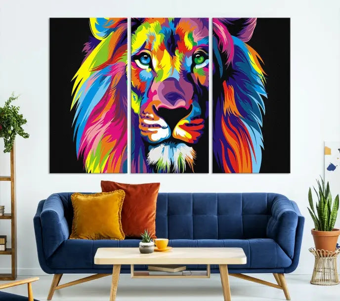 The "Abstract Lion Trendy Wall Art Canvas Print" is displayed on a gallery-wrapped canvas.